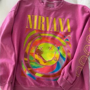 NIRVANA Pink and Yellow Graphic Sweatshirt